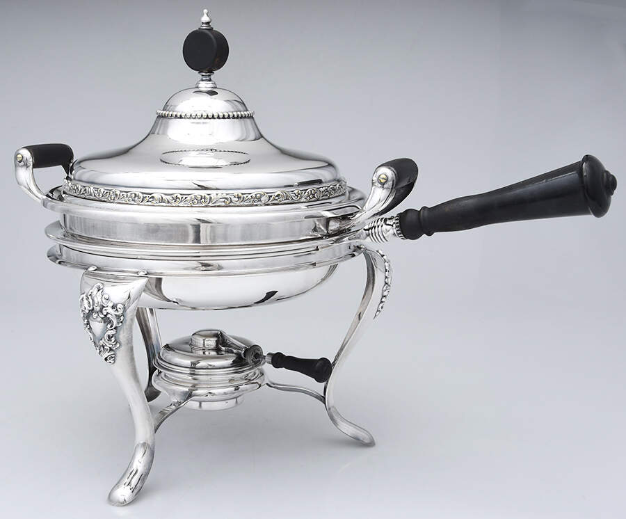 Silverplate Hollowware Chafing Dish W/Lid, Liner, Stand & Burner by Buffalo Mfg Co.-1