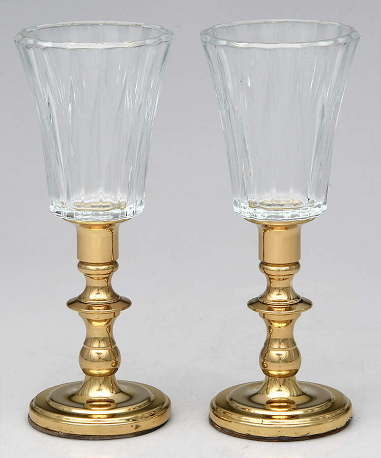 Brass Candlesticks Pair of Metal Votives with Glass Insert by Baldwin Brass-1