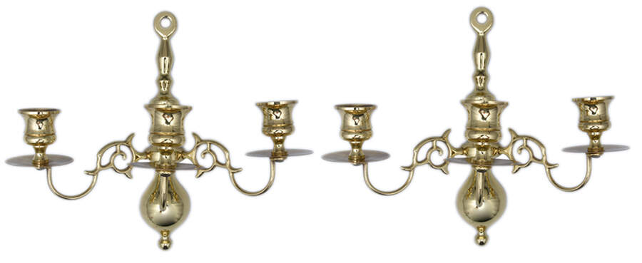 Brass Candlesticks Pair of 3 Arm Wall Sconces by Baldwin Brass-1