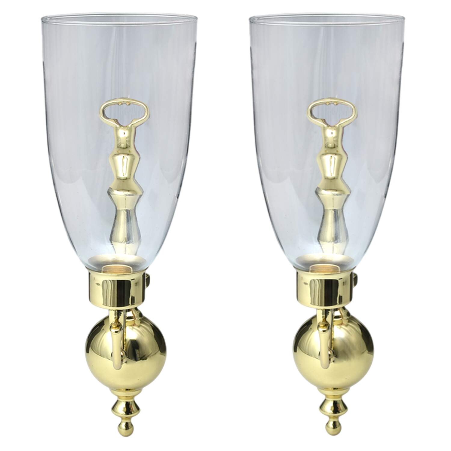 Brass Candlesticks Pair of Wall Sconces & Glass Globes by Baldwin Brass-1
