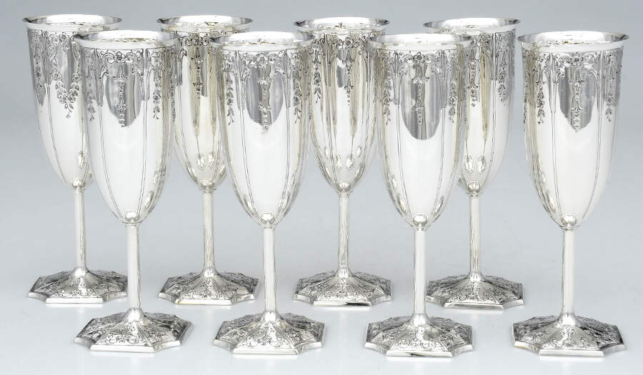 2691C (Sterling, Hollowware) Champagne Flute - Set of 8 by Barbour Silver (USA)-1