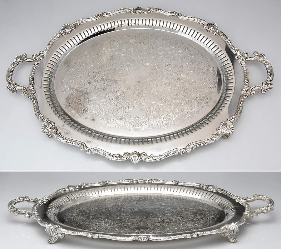 Silverplate Hollowware Large Footed Waiter Tray by Baltimore Silver Co-1