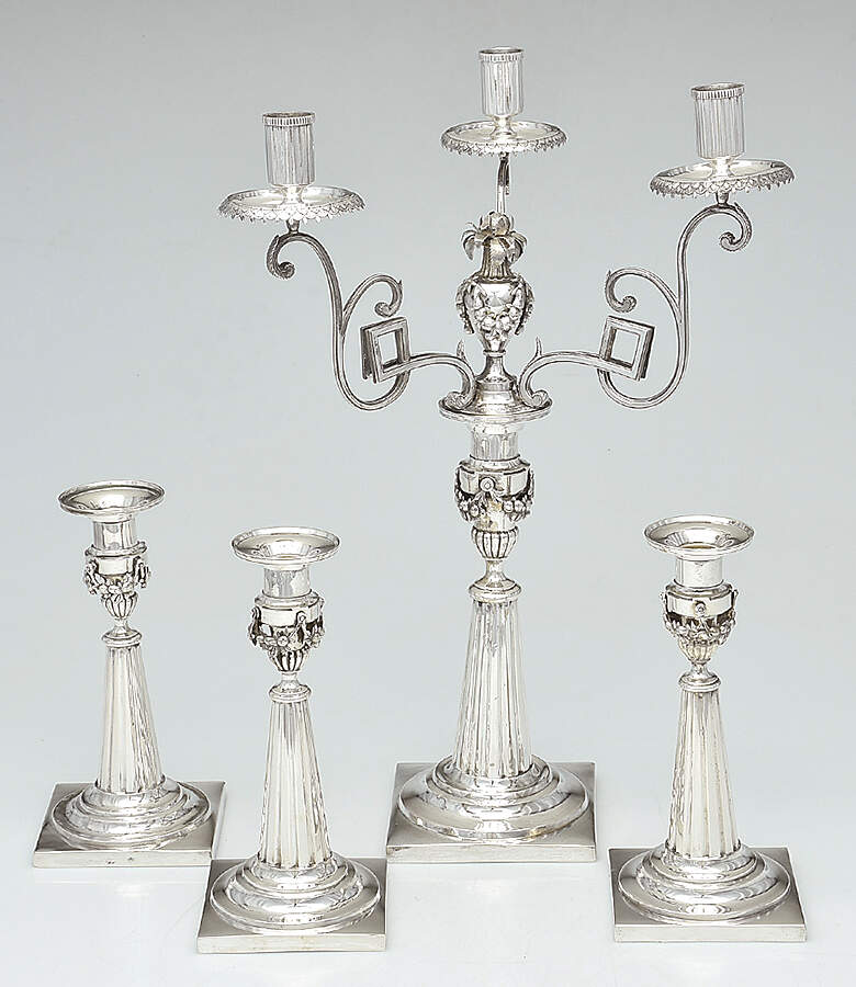 B9LB9L1 (Sterling, Hollowware) 4 Pc Candelabra Set (SCABL3 & 3 CNS7) by Johann Gottlieb Biller-1