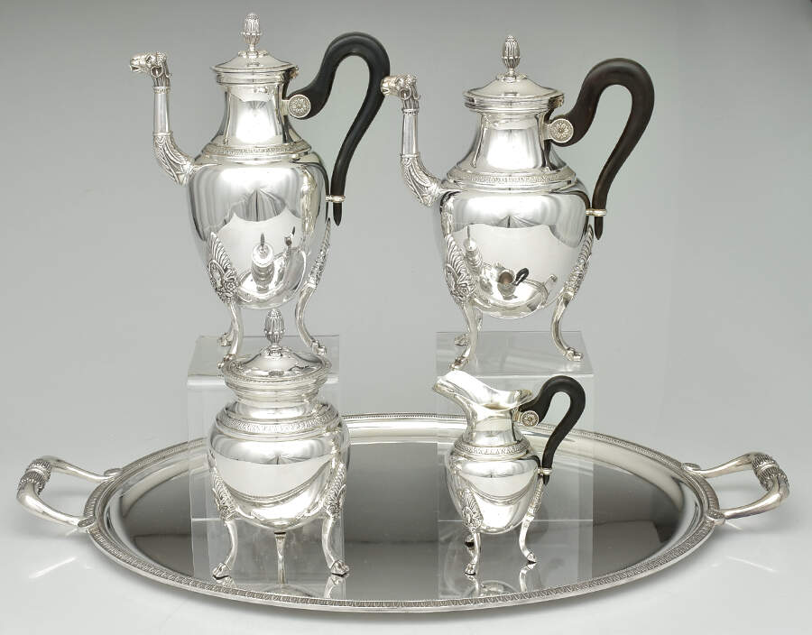 Malmaison-Beauharnais (Silverplate, Hollowware) (5 Pc) Tea Set (CPBH, TPBH, CRBH, PSUNH & PWTL) by Christofle France-1