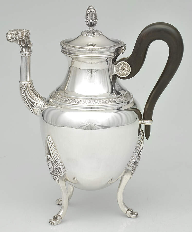 Malmaison-Beauharnais (Silverplate, Hollowware) Black Handle Teapot by Christofle France-1
