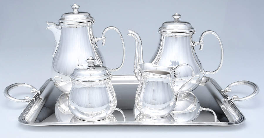 Bagatelle (Silverplate, Hollowware) 5-Piece Silverplate Tea Set (with Tray) by Christofle France-1