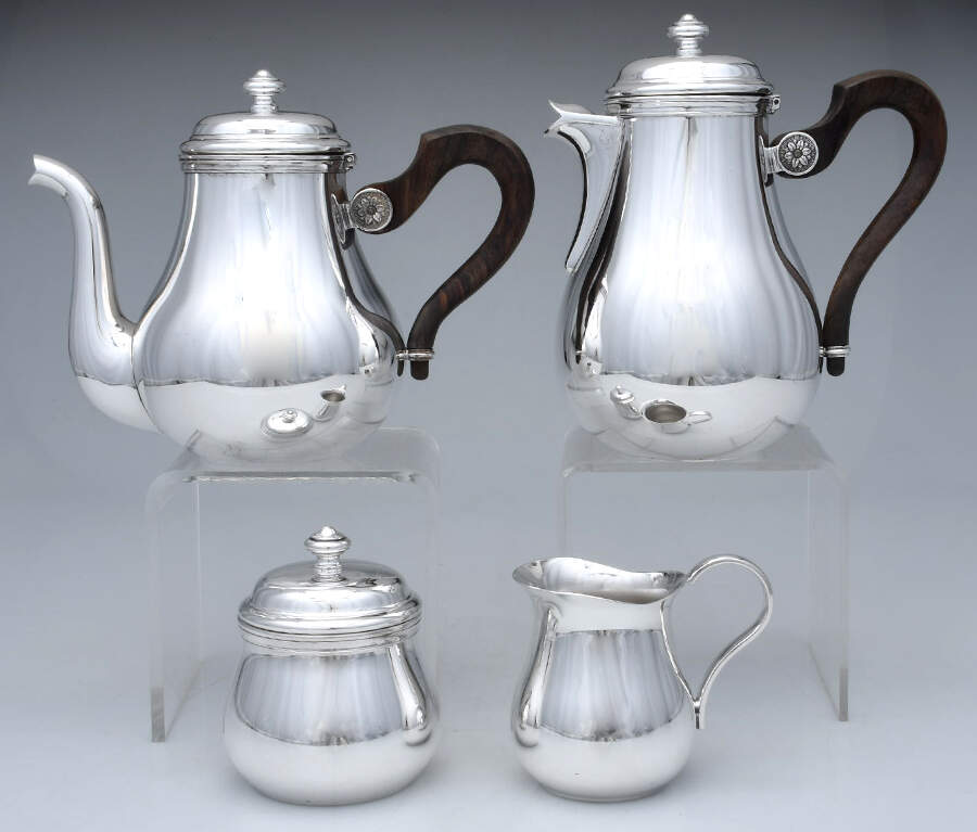 Bagatelle (Silverplate, Hollowware) Tea Set 4 Pc with Wood Handles by Christofle France-1