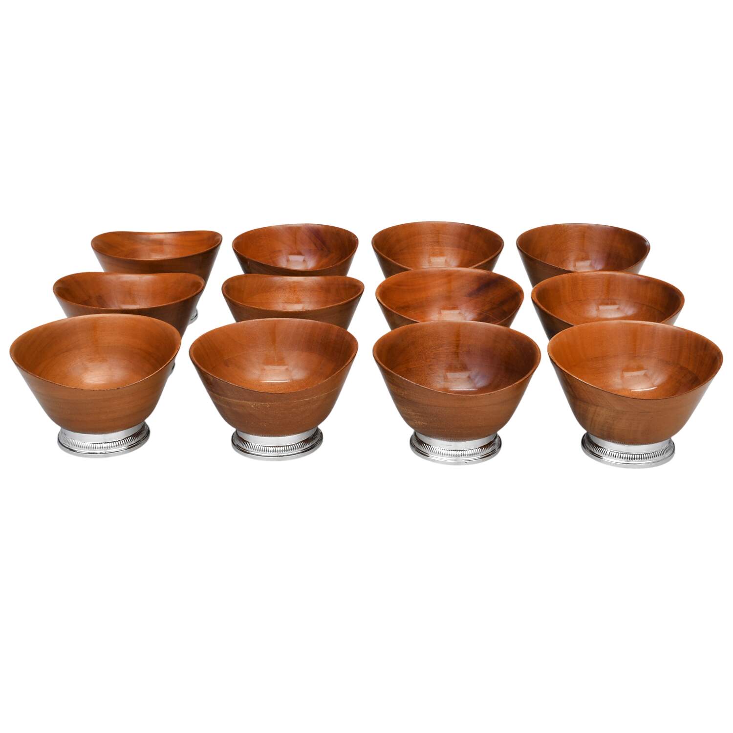 Sterling Hollowware Set of 12 - Wood Fruit Bowls with Weighted Sterling Base by Columbia Silver (Sterling)-1