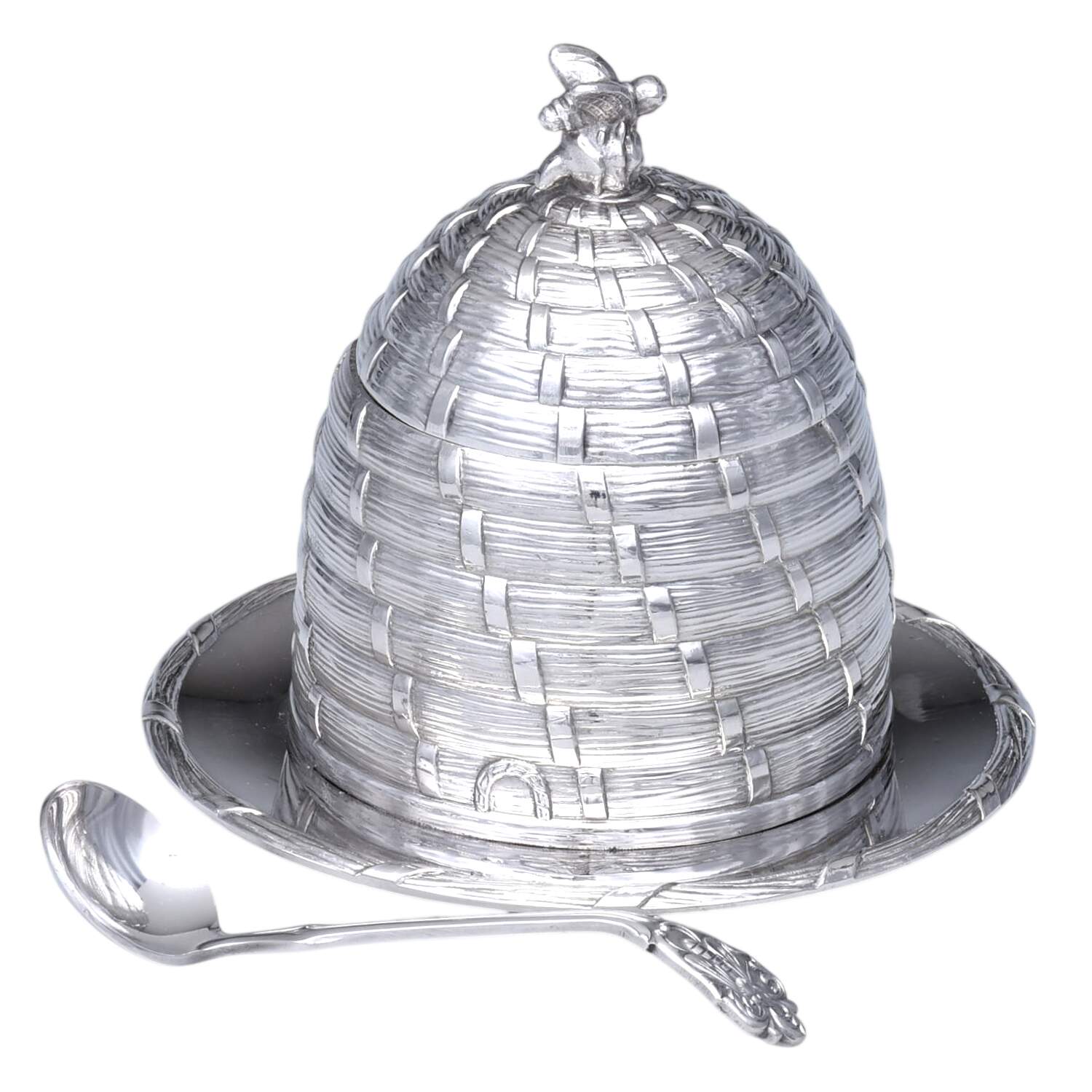 Silverplate Hollowware Honey Pot/Beehive with Spoon by Corbell & Co-1