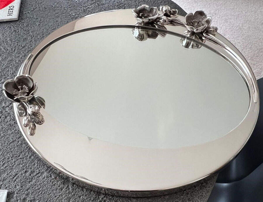 Anemone (Silverplate, Hollowware) 19" Oval Wall Mirror by Christofle France-1