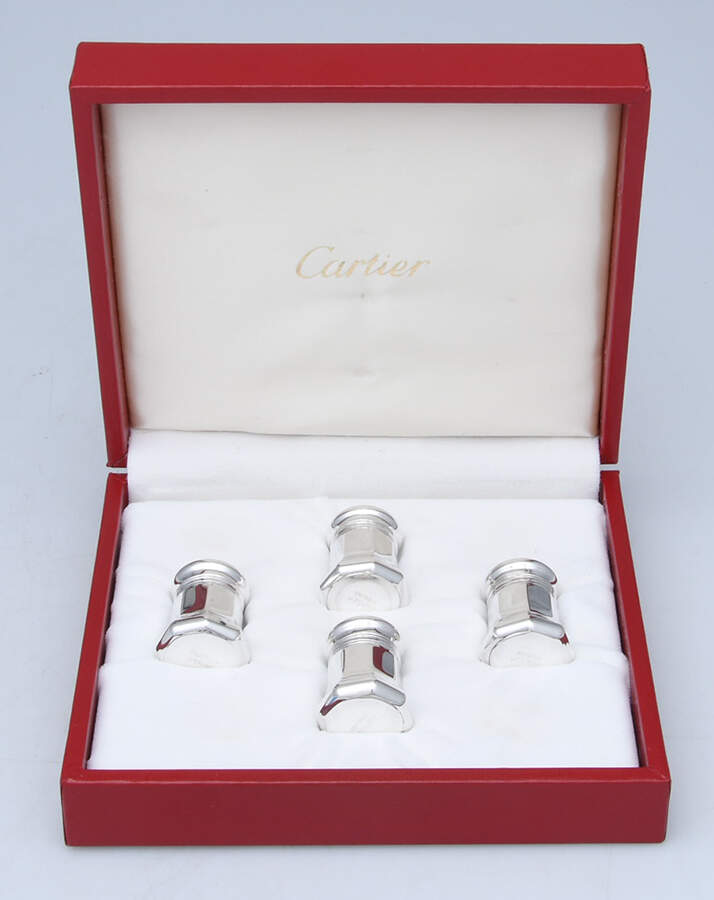 CRT10 (Sterling, Hollowware) Set of 2 Individual Salt & Pepper Set w/Case by Cartier-1