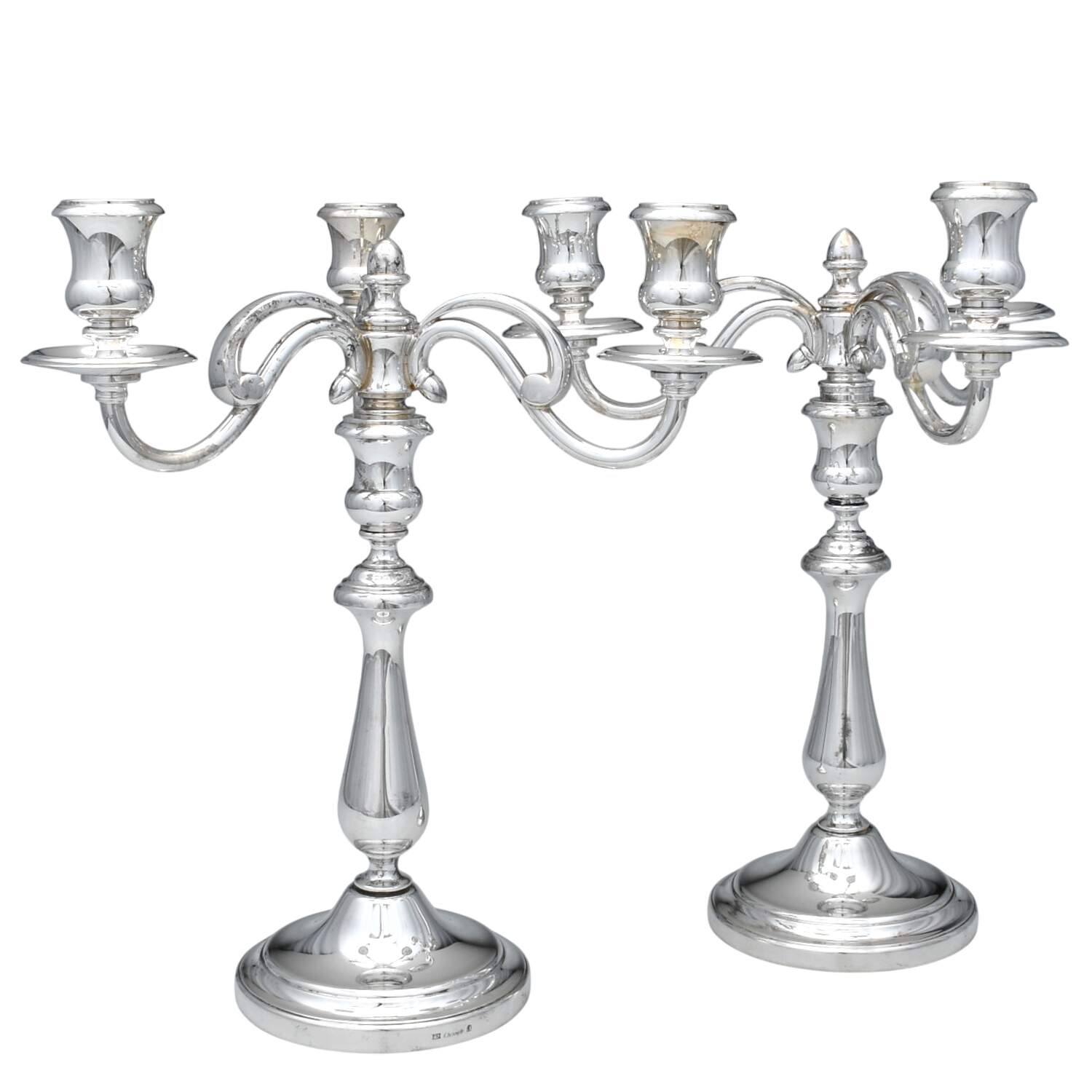 Louis-Philippe (Silverplate, Hollowware) Pair of Weighted 3 Light Candelabras by Christofle France-1