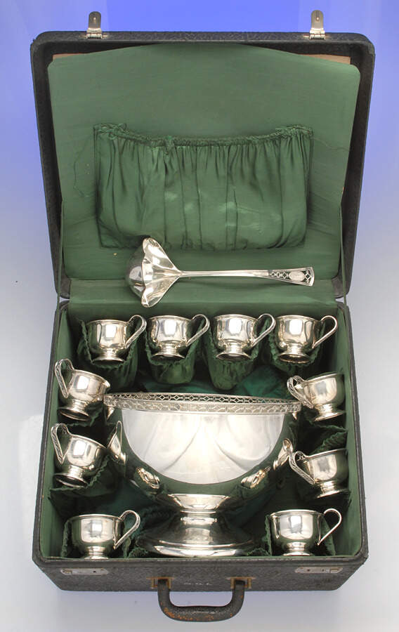 3365 (Sterling, Hollowware) Punch Set-Bowl,Ladle&12 Cups by Dominick & Haff-1