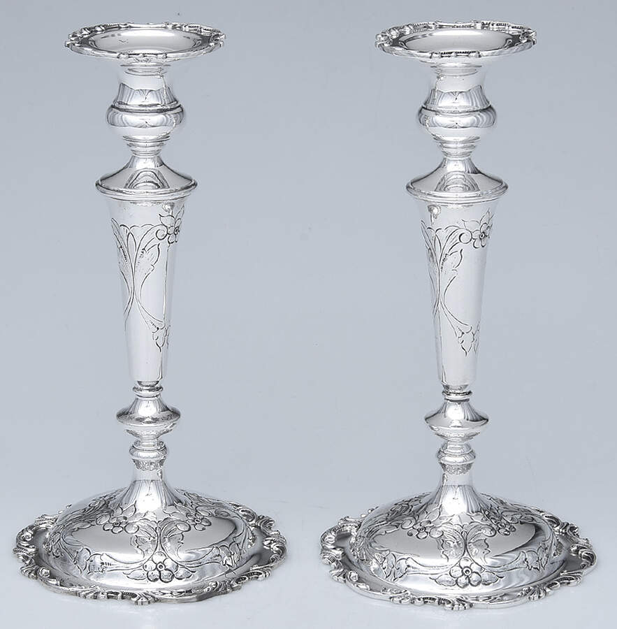 632 (Sterling, Hollowware) Pair of Candlesticks with Bobeche by Durham Sterling-1