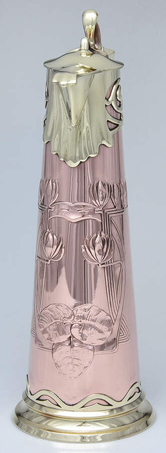 Copper Hollowware Solid Claret Jug with Hinged Lid by Carl Deffner-2