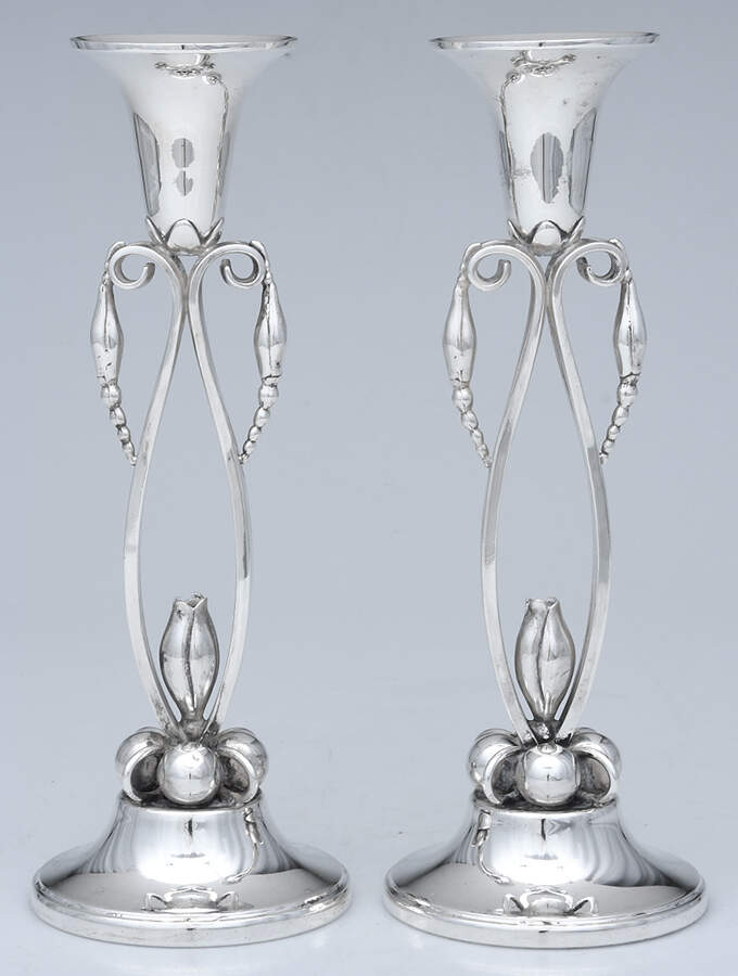 Blossom (Sterling, Hollowware) Pair of 10" Candlesticks by Durham Sterling-1