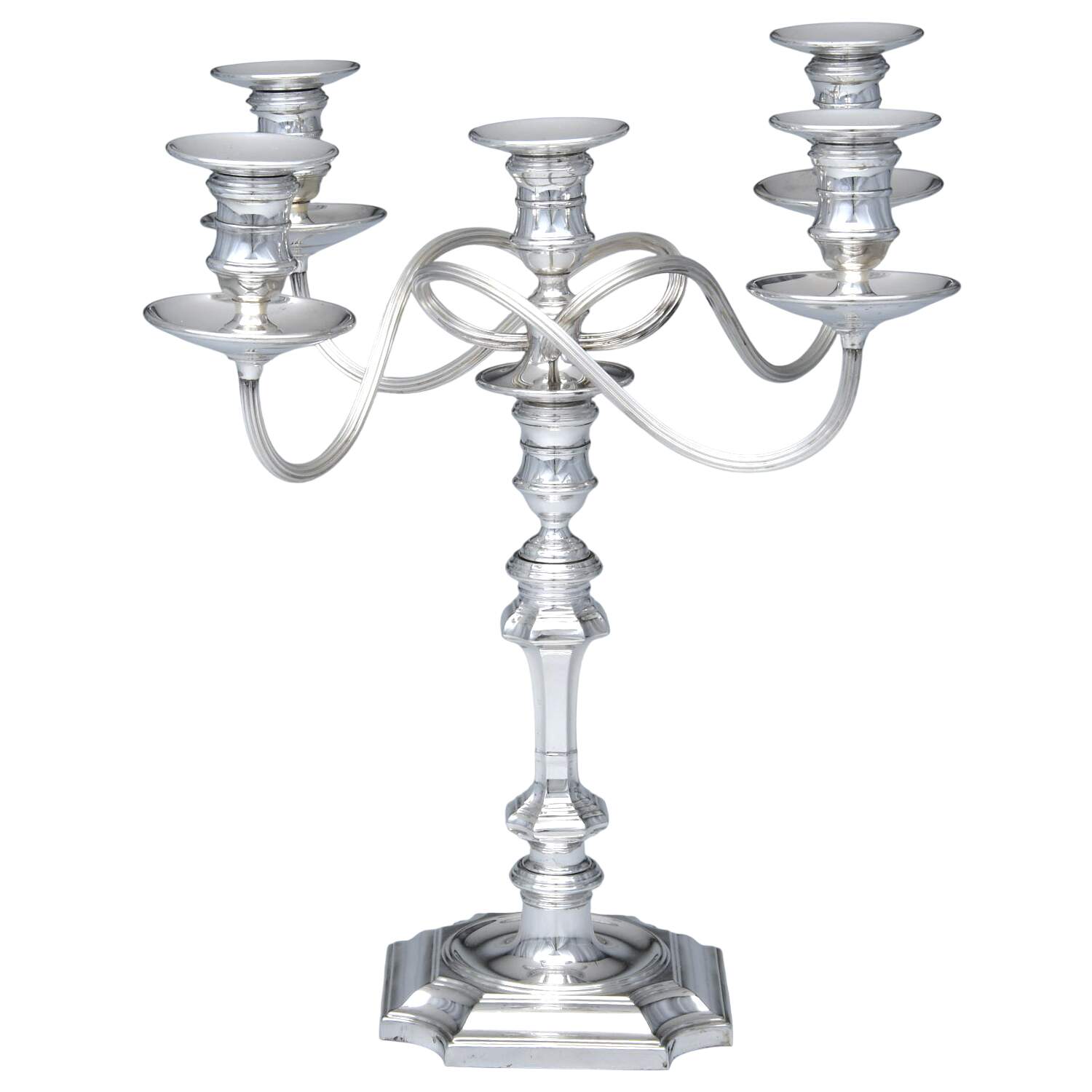 Silverplate Hollowware Weighted 5 Light Candelabra with Bobeche by Ellis-Barker-1