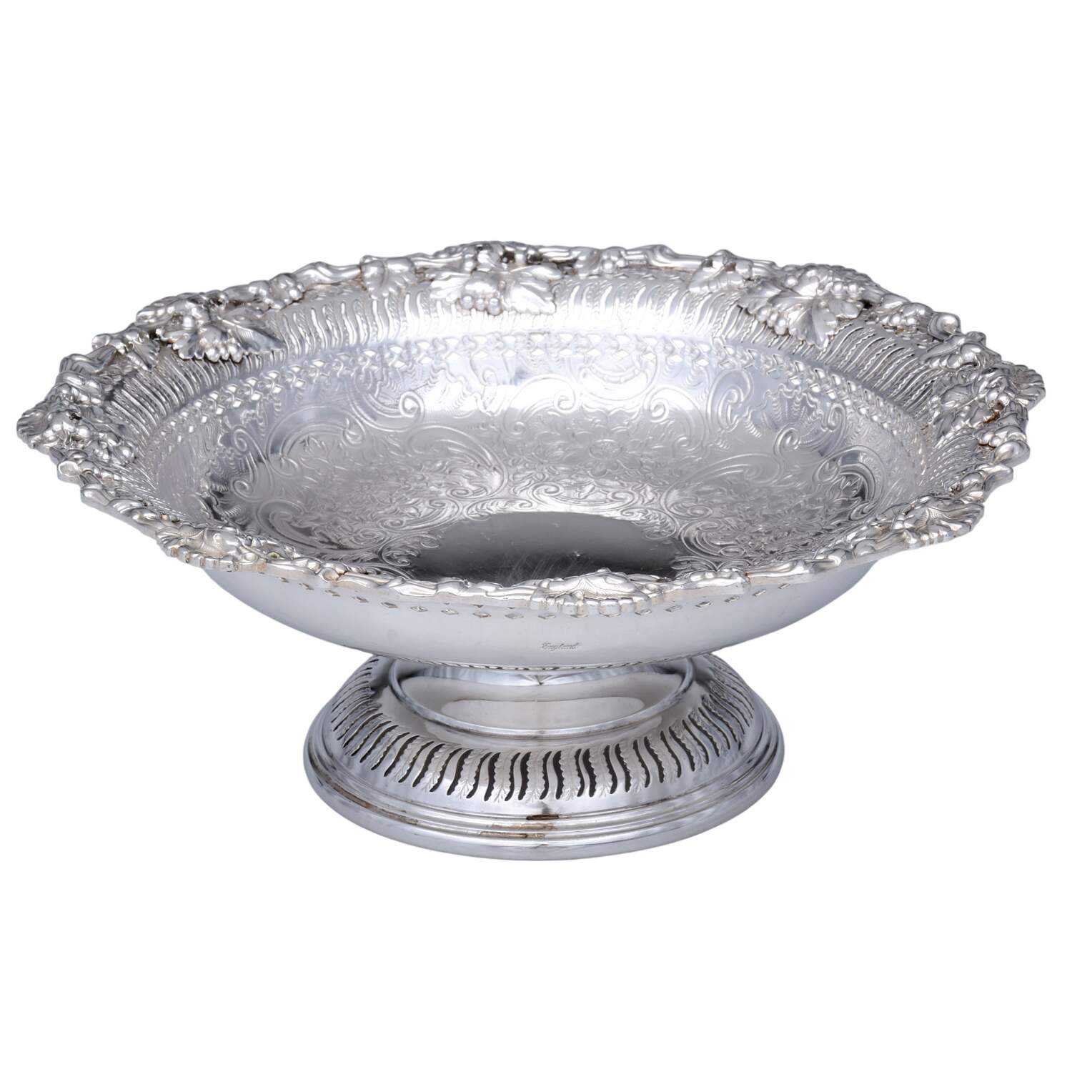 Grape Design (Silverplate Hollowware) 9" Round Pedestal Centerpiece by Ellis-Barker-1