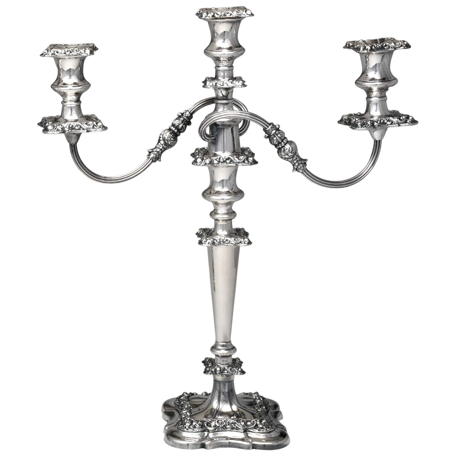 ELB16 (Silverplate, Hollowware) 3 Light Weighted Candelabra with Bobech by Ellis-Barker-1