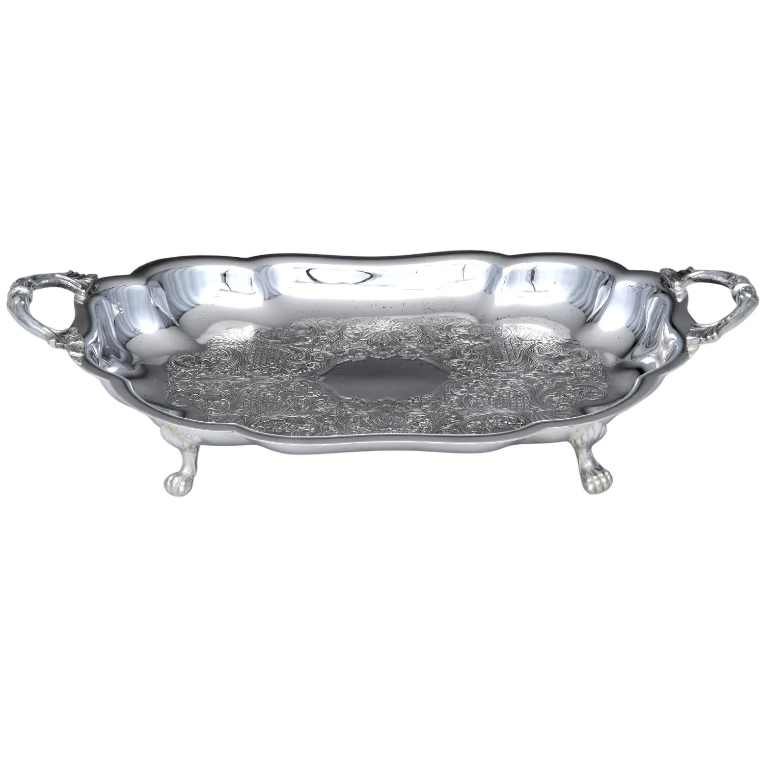 Silverplate Hollowware 9" Footed Handled Bread Tray by Empress-1