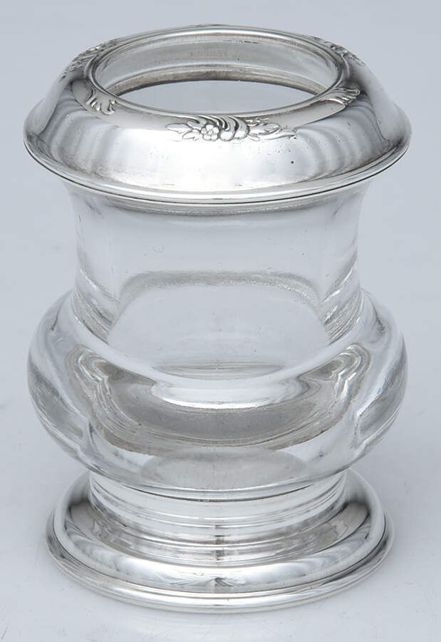 Rose of Sharon (Sterling, 1954, Hollowwaree) Crystal Toothpick Holder W/Sterling Rim & Base by Frank Whiting-1