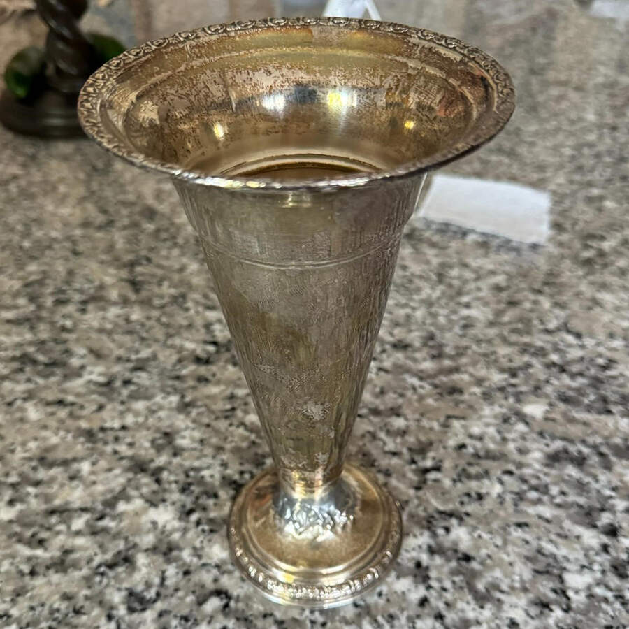 Talisman Rose (Sterling, 1948, Plain, Hollowwaree) 8" Weighted Vase by Frank Whiting-1