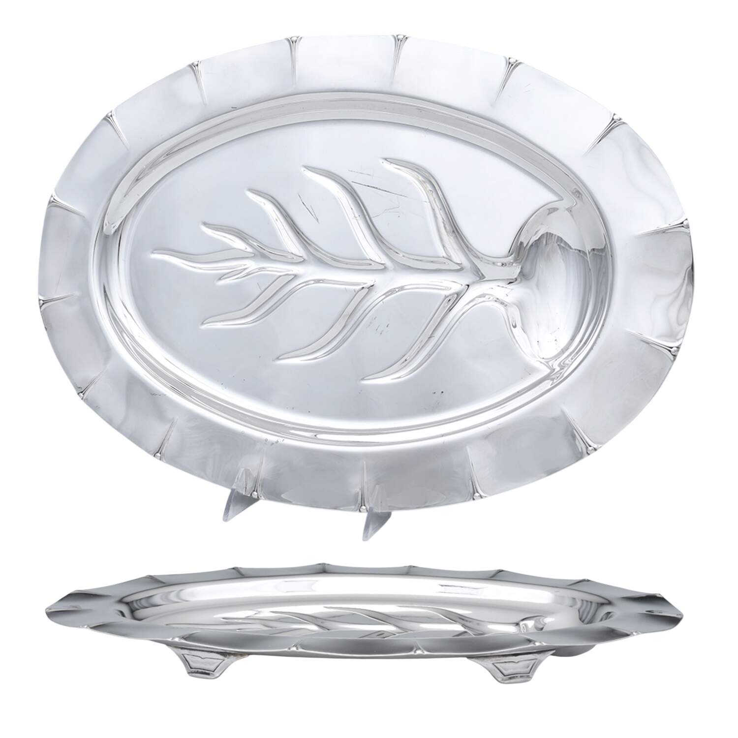Silverplate Hollowware Meat Platter with Well Tree by Forbes-1
