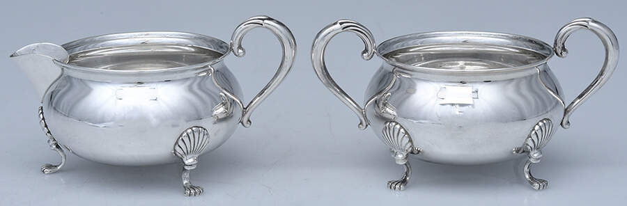 710 (Sterling, Hollowware) Mini Sterling Creamer and Open Sugar by Fisher Silversmiths-1