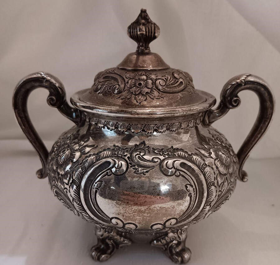 Montaigne-Chased (Sterling, Hollowware) Sugar Bowl & Lid by Fisher Silversmiths-1