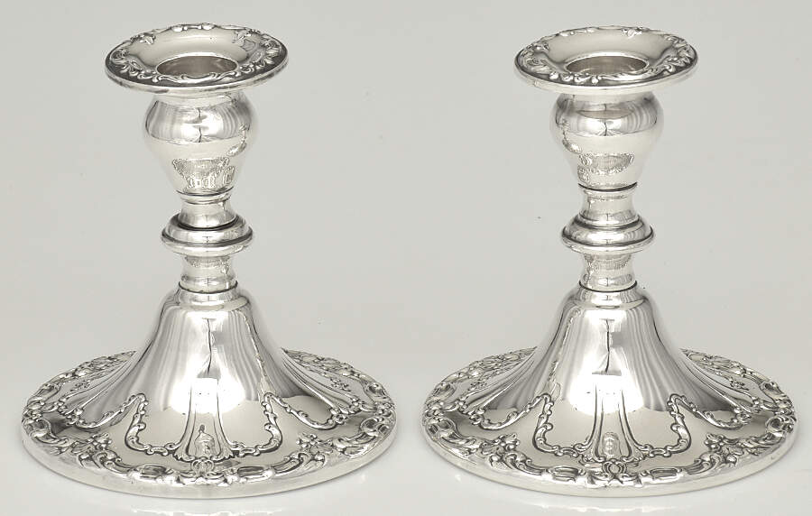 Chantilly-Duchess (Sterling Hollowware) Pair of Weighted Console Candleholders by Gorham Silver-1