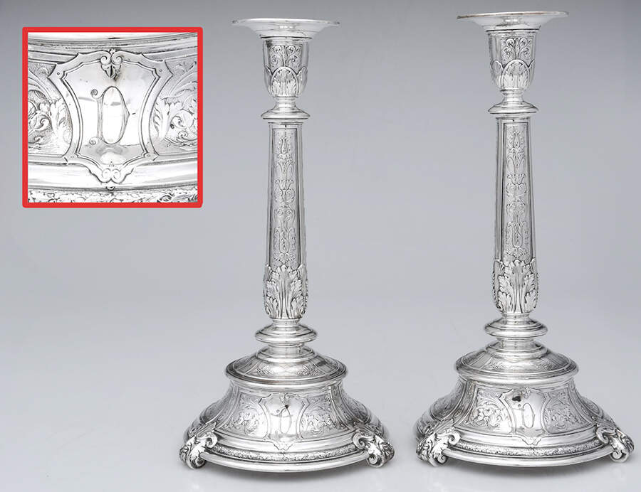 Florentine-Florenz (Sterling, 1901, Hollowware) Pair of 11" Weighted Candlesticks by Gorham Silver-1
