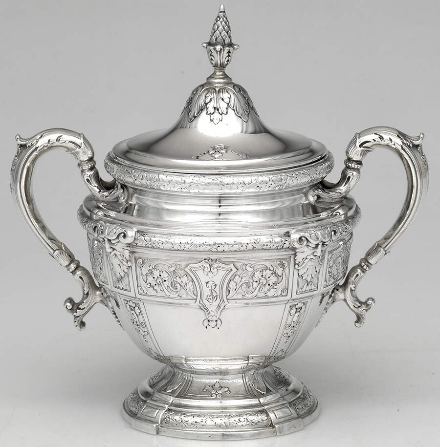 Florentine-Florenz (Sterling, 1901, Hollowware) Sugar Bowl & Lid by Gorham Silver-1