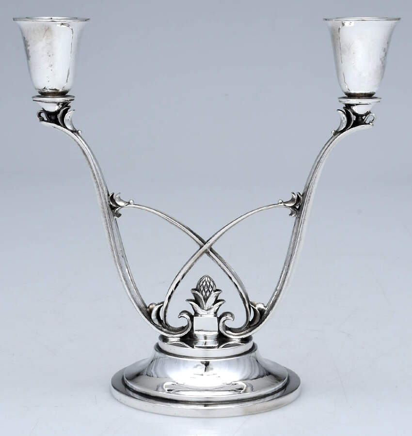Acorn (Sterling, 1915, Hollowware) 6" 2 Light Candelabra by Georg Jensen (Denmark)-1
