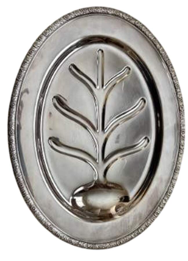Floral Edge (Silverplate, Hollowware) 16" 4 Toed Meat Platter with Well by Gorham Silver-1