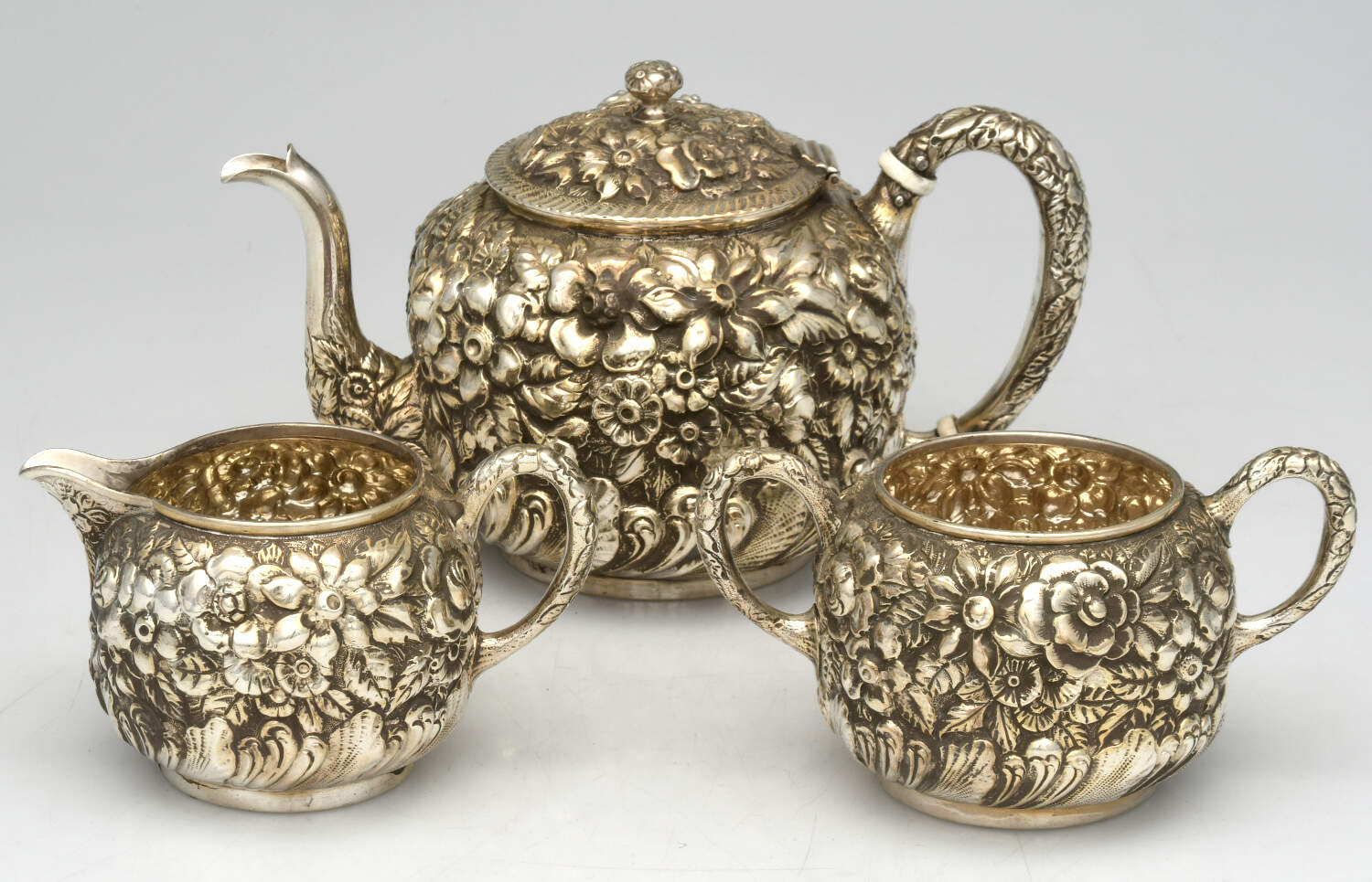 Repousse Chased (Sterilng, Hollowware) 3 Piece Mini Tea Set by Gorham Silver-1