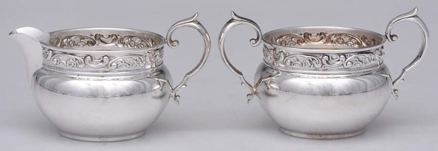 YC2052 (Silverplate, Hollowware) Plated Mini Creamer and Open Sugar by Gorham Silver-1