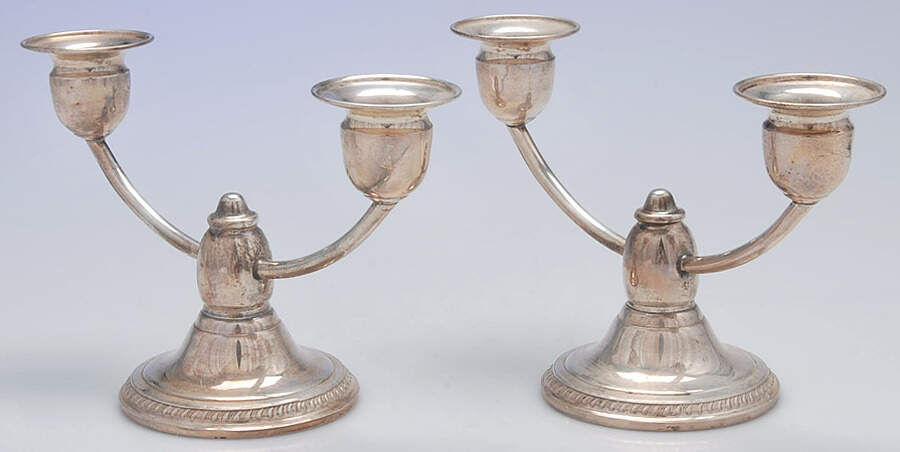 185G (Sterling, Hollowware) Pair of 2 Light Candelabra by Garden Silversmiths-1