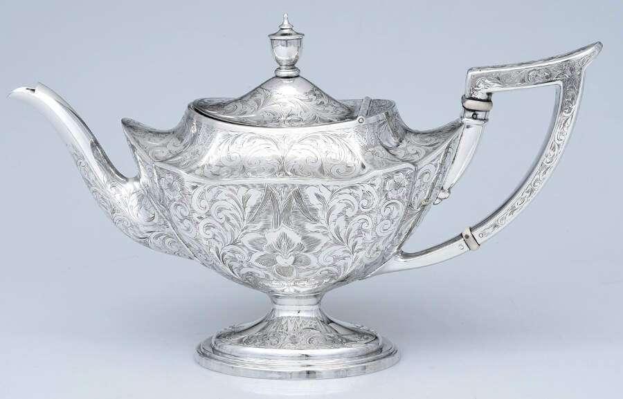 Plymouth-Engraved (Sterling, Hollowware) Teapot by Gorham Silver-1