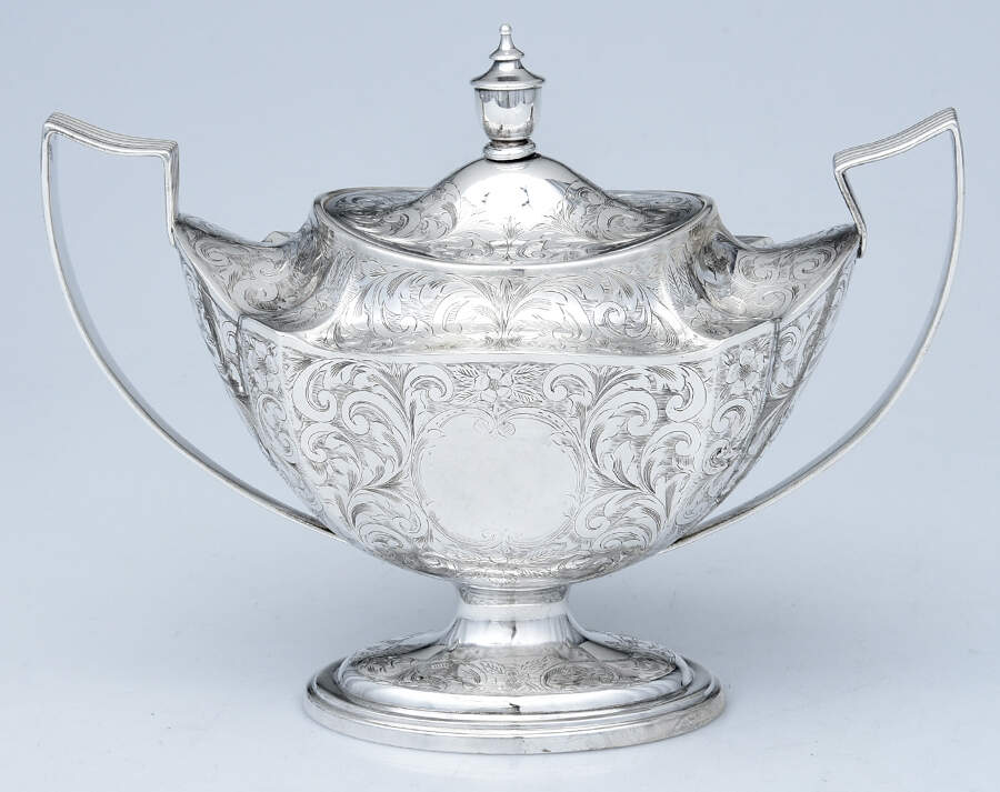 Plymouth-Engraved (Sterling, Hollowware) Sugar Bowl & Lid by Gorham Silver-1