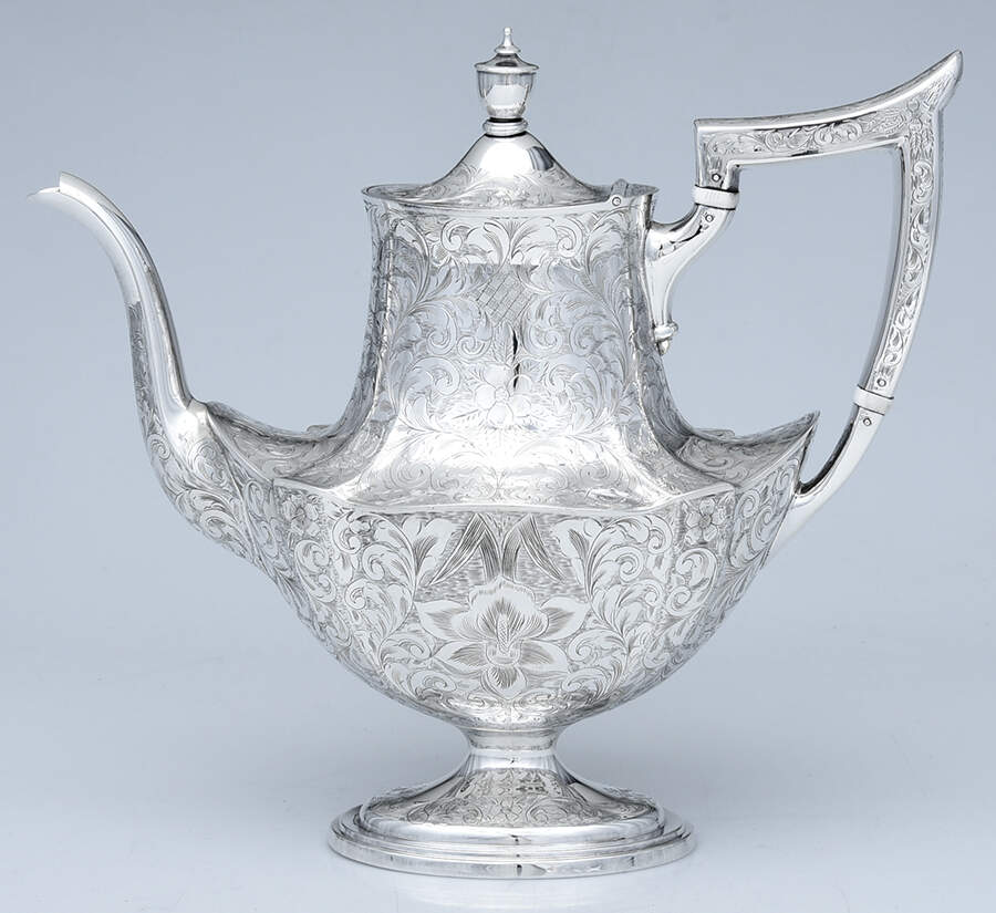 Plymouth-Engraved (Sterling, Hollowware) Coffee Pot by Gorham Silver-1