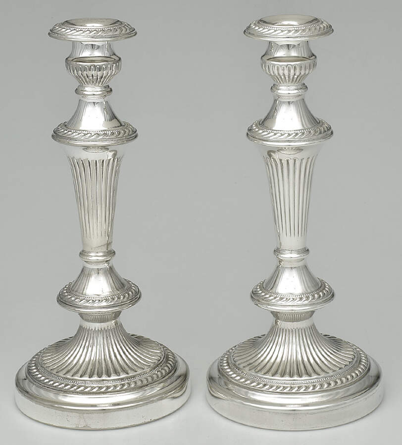 GDS12 (Silverplate, Hollowware) Pair of 12" Candlesticks by Goldfeder Silver Co-1