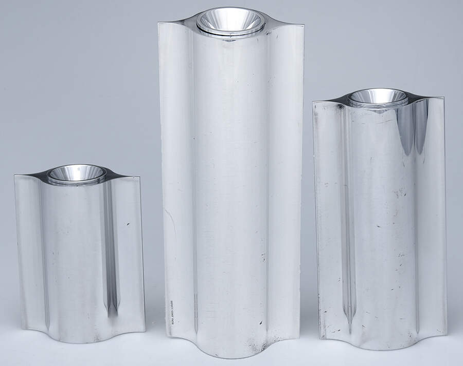 Tonight (Aluminium, Hollowware) Candlestick Set (4", 7" & 9" Candlesticks) by Georg Jensen (Denmark)-1