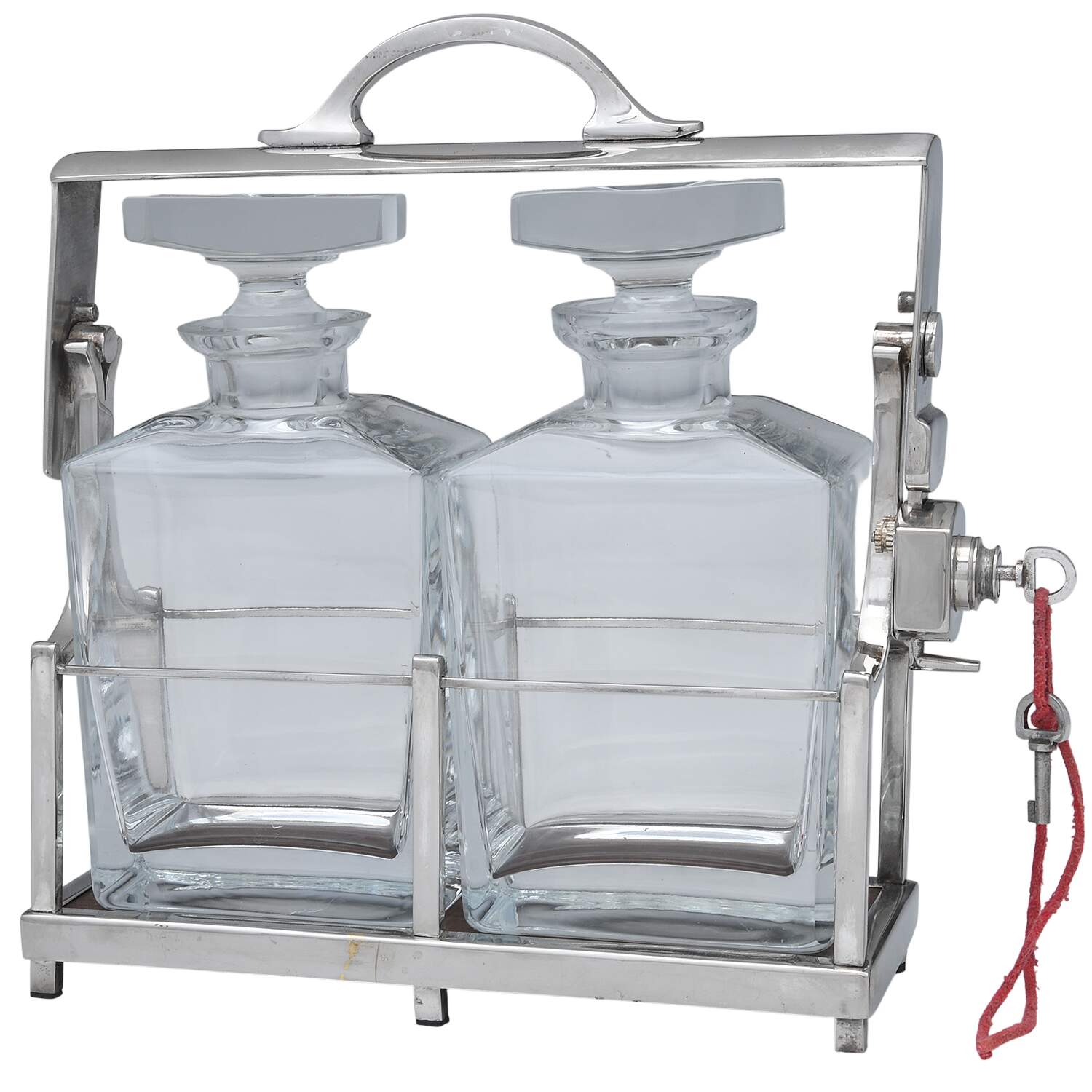 Silverplate Hollowware Decanter Set (2) W/Locking Metal Stand by Restoration Hardware-1
