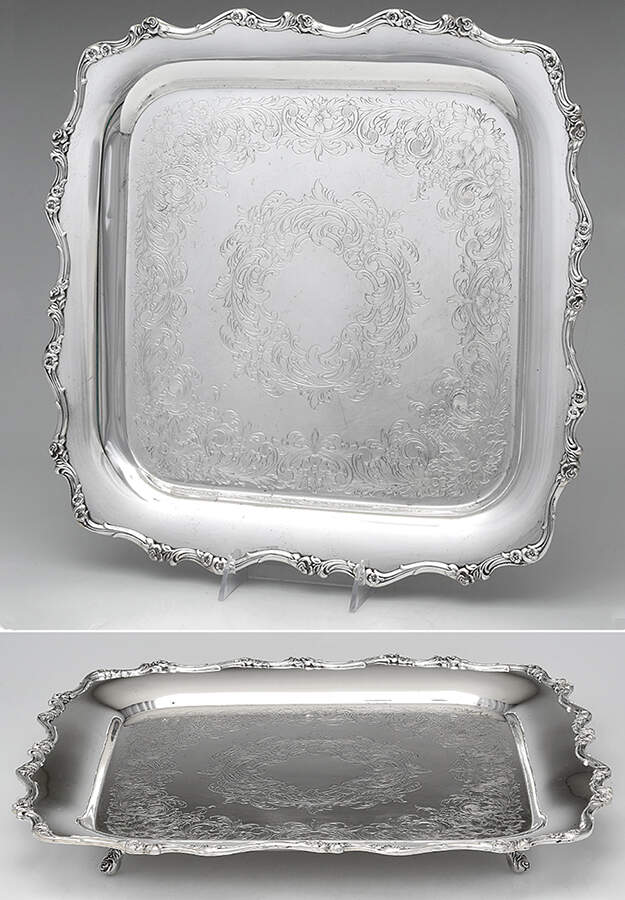 American Rose (Silverplate, Holloware) 15" Footed Square Platter by International Silver-1