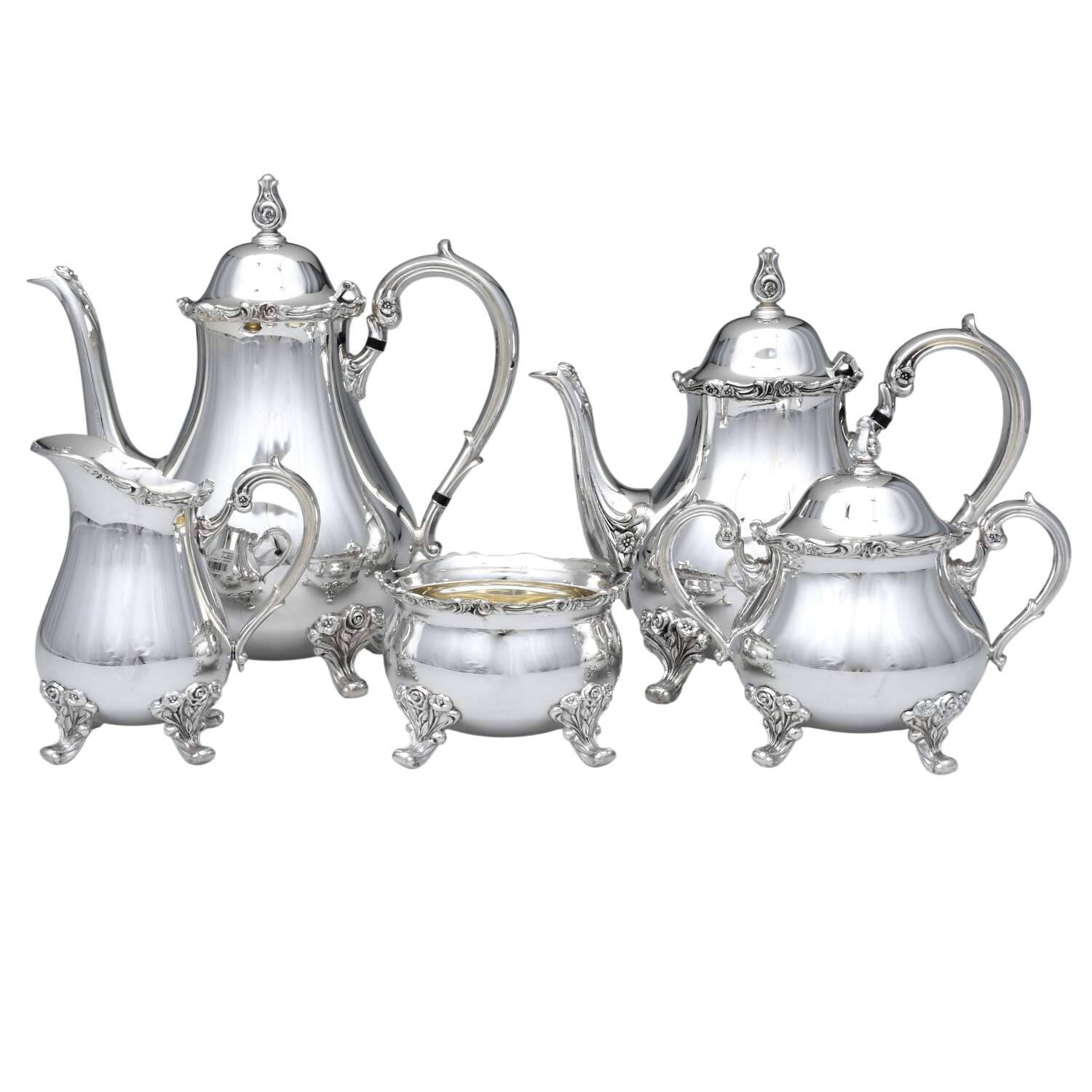 American Rose (Silverplate, Holloware) 5-Piece Plated Tea Set (with Waste) by International Silver-1
