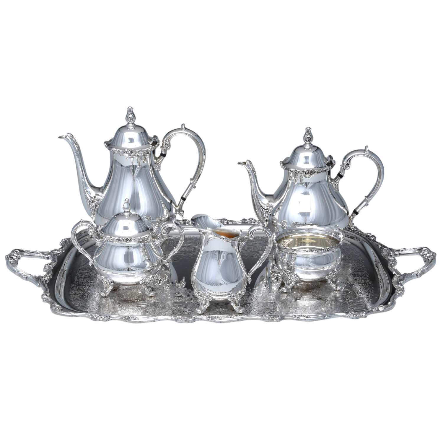 American Rose (Silverplate, Holloware) 6 Piece Tea Set (PCP, PTP, PCR, PSU, PWB, PWTL1) by International Silver-1