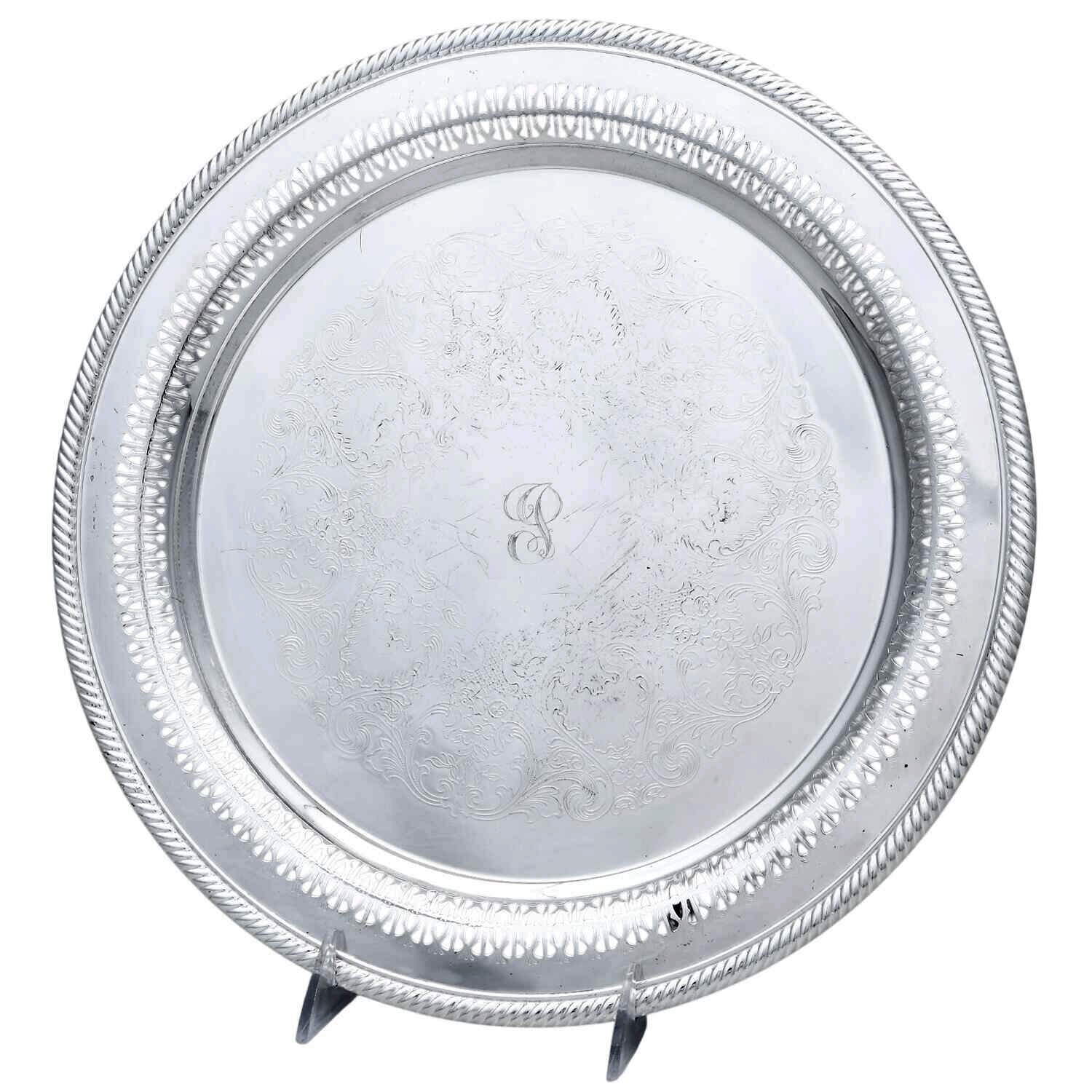 Silverplate Hollowware 12" Pierced Round Tray by International Silver-1