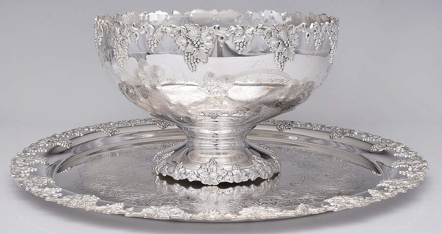 Vintage-Chased (Silverplate, Hollowware) Punch Bowl and Tray by International Silver-1
