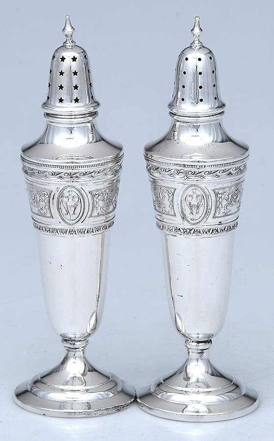 Wedgwood (Sterling, Hollowware, Geometric Base) Salt and Pepper Set by International Silver-1