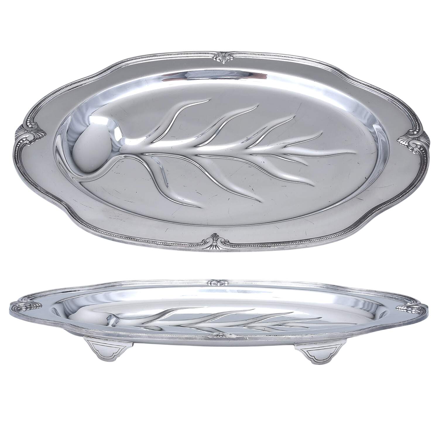 Moonbeam (Silverplate, Hollowware) 16" 4 Toed Meat Platter with Well by International Silver-1